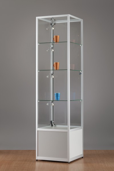 Bodenvitrine 24 4eckig mit Schrank beleuchtet Seite