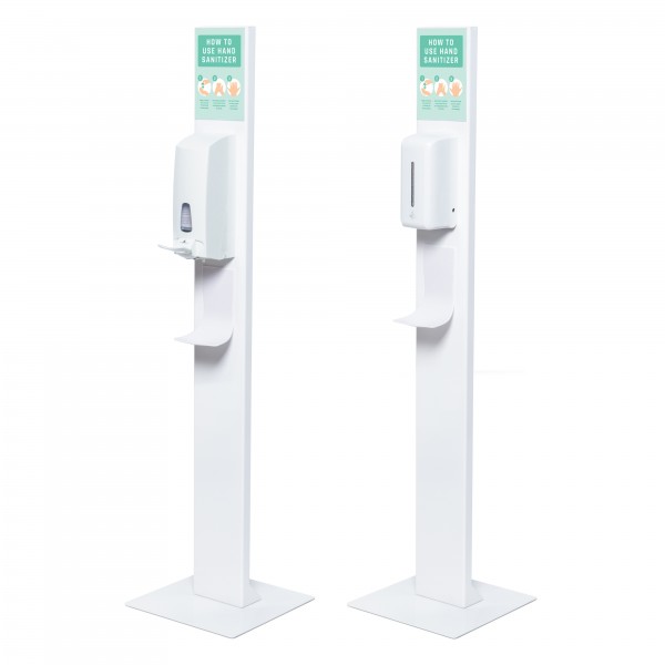 h&h Hygienestation/Desinfektionsständer Boden Metall V Seite mit Spender manuell + automatisch U-Tasche A5 Corona Virus Krise