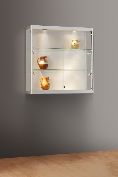 Wandvitrine 24 4eckig beleuchtet Decke + Seite